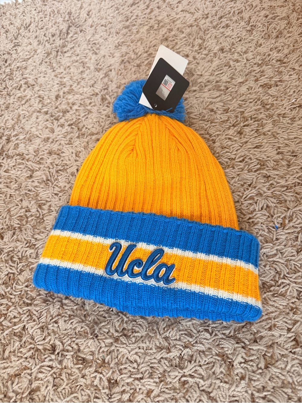 UCLA Bruins Adults Unisex Pom Beanie Hat in Blue and Gold